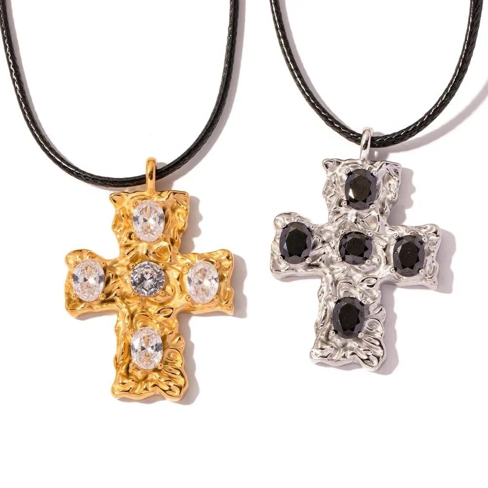 Silver & Black Cross Pendant Necklace